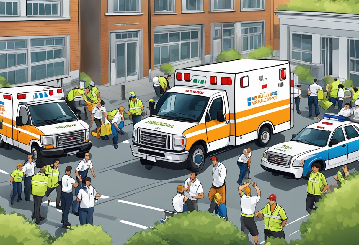 Private ambulance companies in action at a busy conclusion scene
