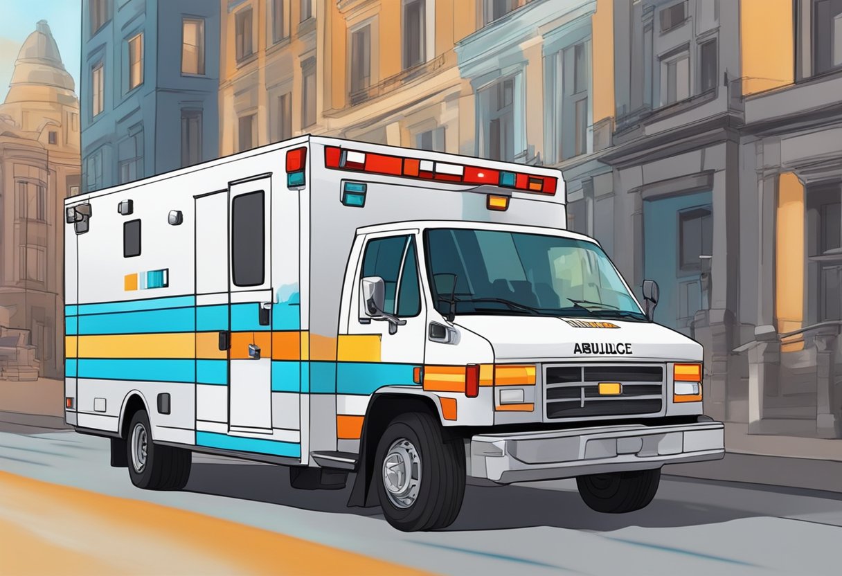 Latin stars and moving image projections on an ambulance