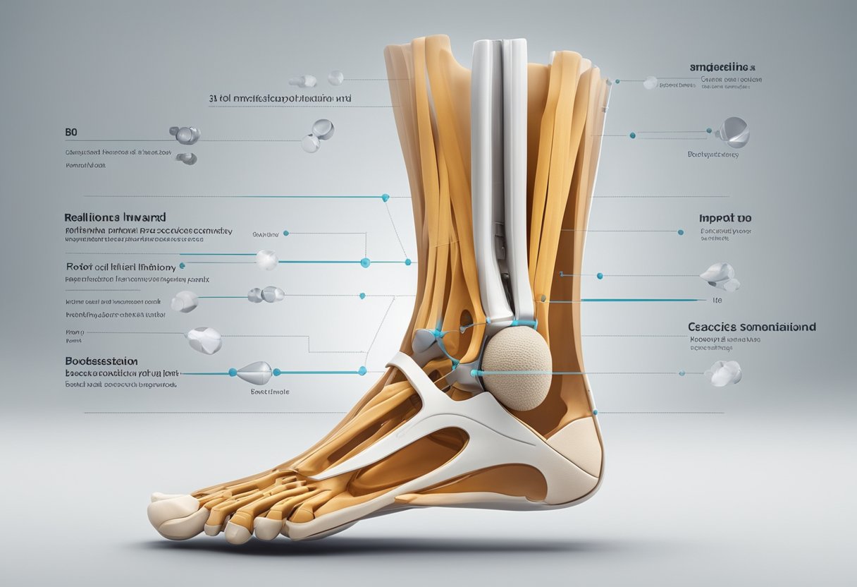 A foot with excessive inward rolling. Anatomical diagram of pronation's impact on the body