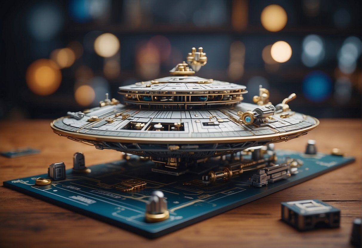 Various 3D puzzles and models of famous spacecraft scattered on a table, with intricate details and vibrant colors