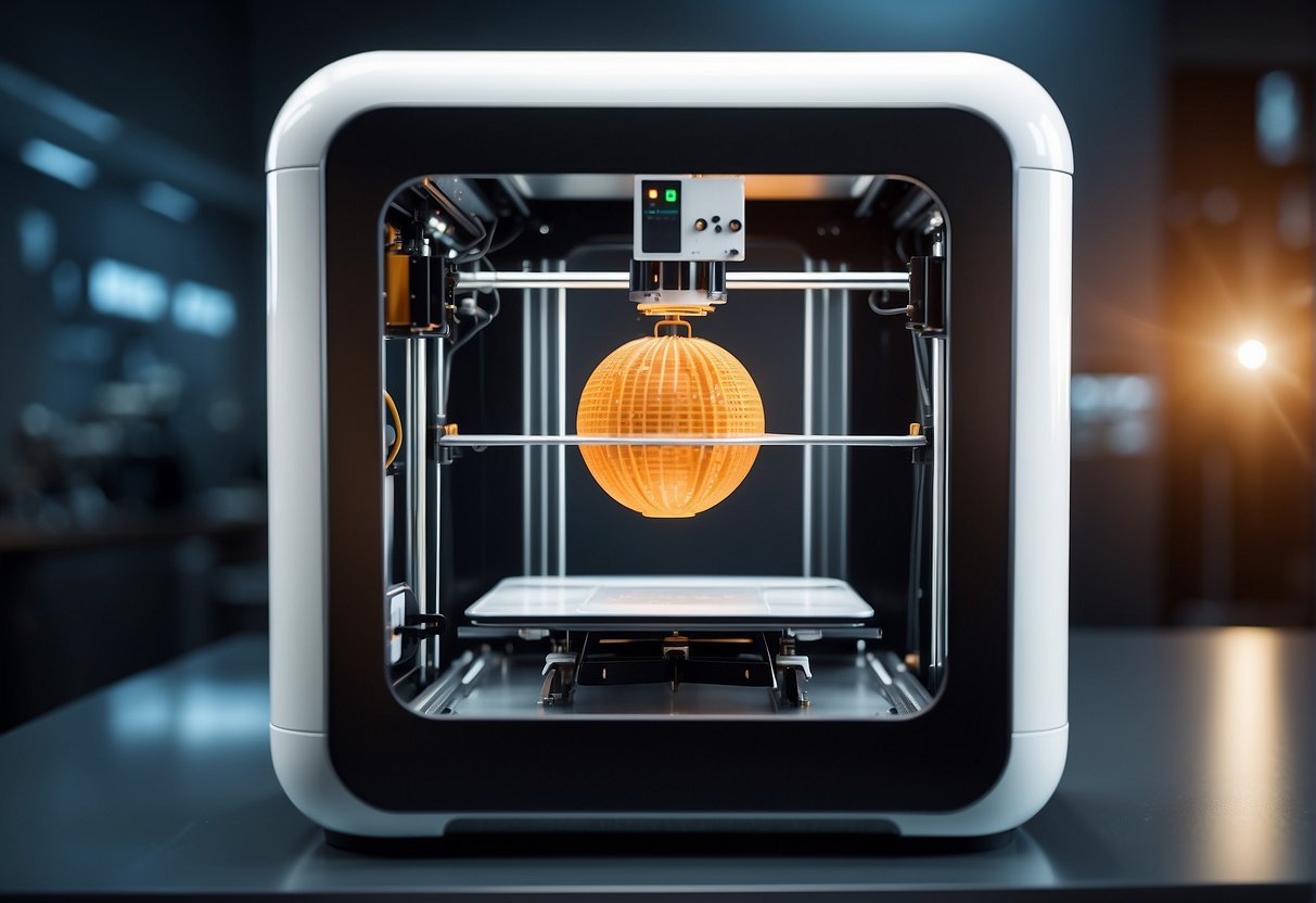 A 3D printer in a spacecraft, creating models of famous spacecraft and space-related puzzles