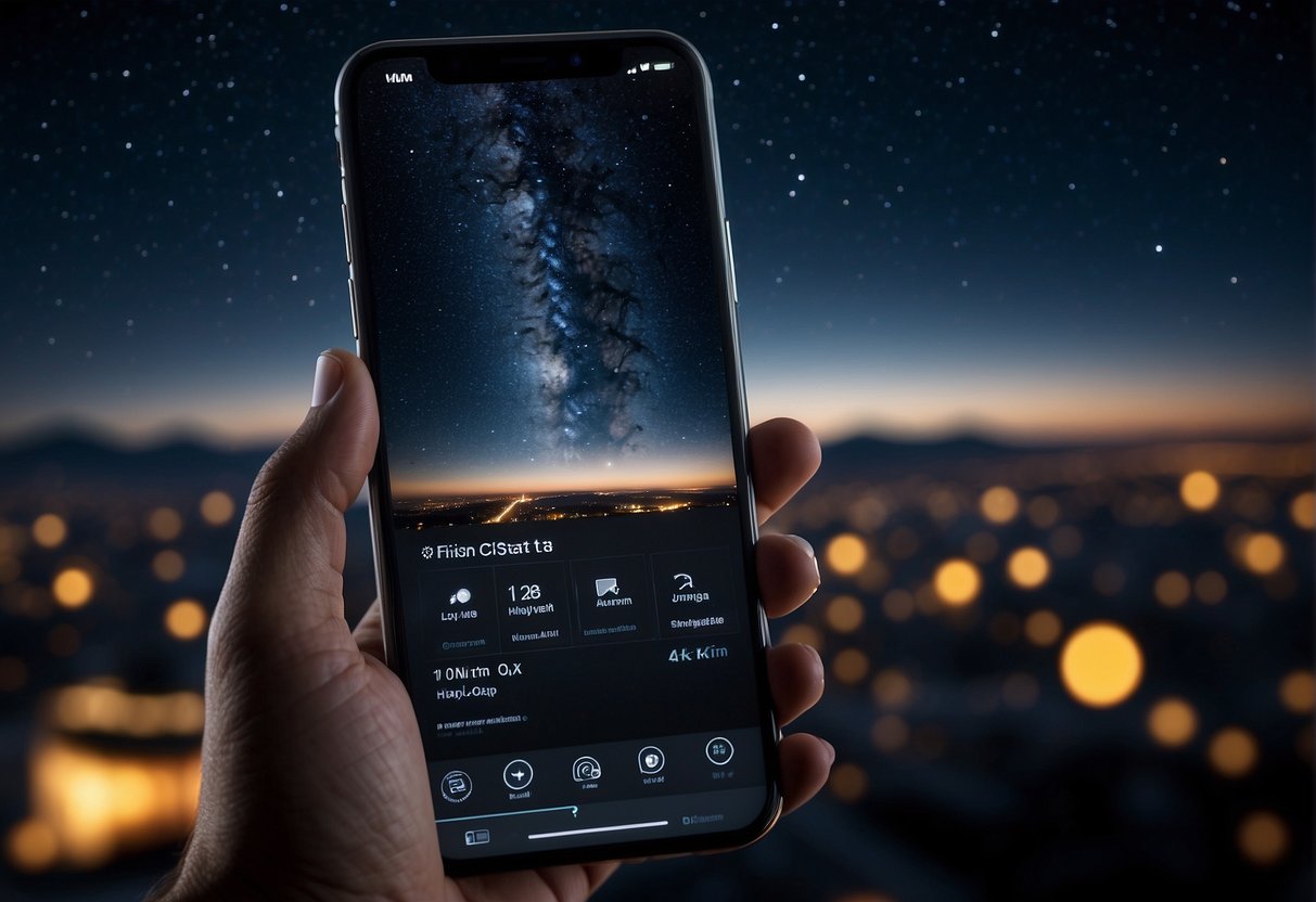 Apps for Tracking Satellites and ISS Passovers : A clear night sky with a view of the stars and a smartphone displaying satellite tracking apps