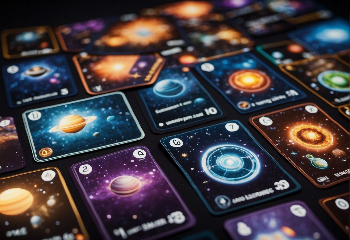 Players explore space-themed cards, discovering planets and galaxies. Features include interactive gameplay, educational content, and engaging mechanics for a fun experience