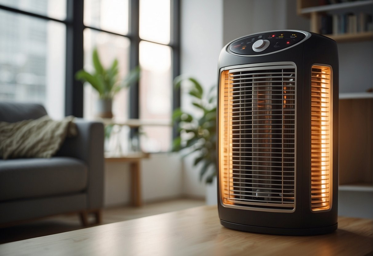 A space heater emits warmth as internal coils heat up. The technology includes a thermostat to regulate temperature and a fan to distribute heat