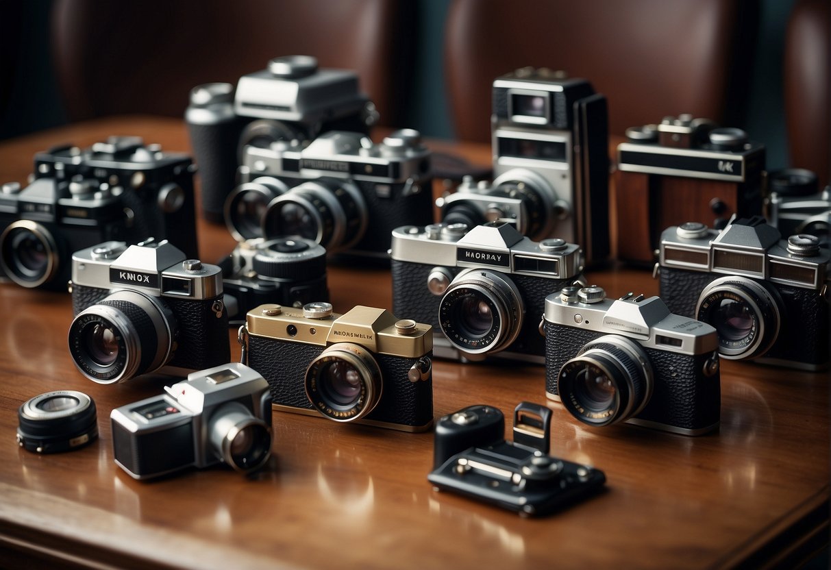 The Cameras That Captured the Cosmos - A collection of vintage cameras arranged on a table, each one representing a different era in the history of capturing the cosmos