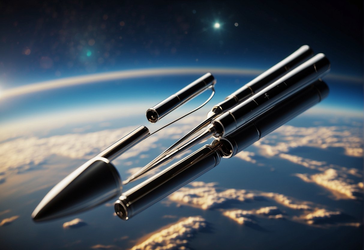 A space pen floats in zero gravity, writing words that defy the laws of physics, symbolizing the cultural impact and recognition of space exploration