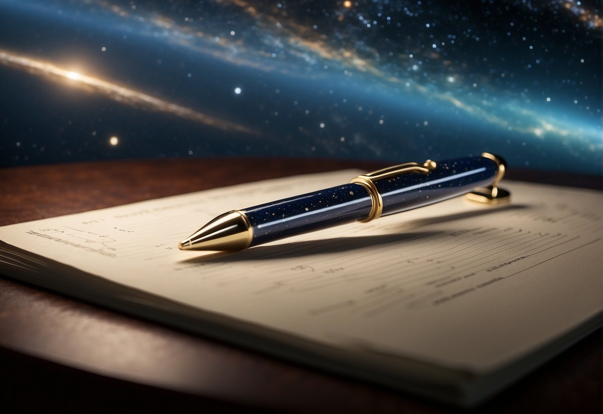 A space pen floats in zero gravity, writing effortlessly on a durable surface