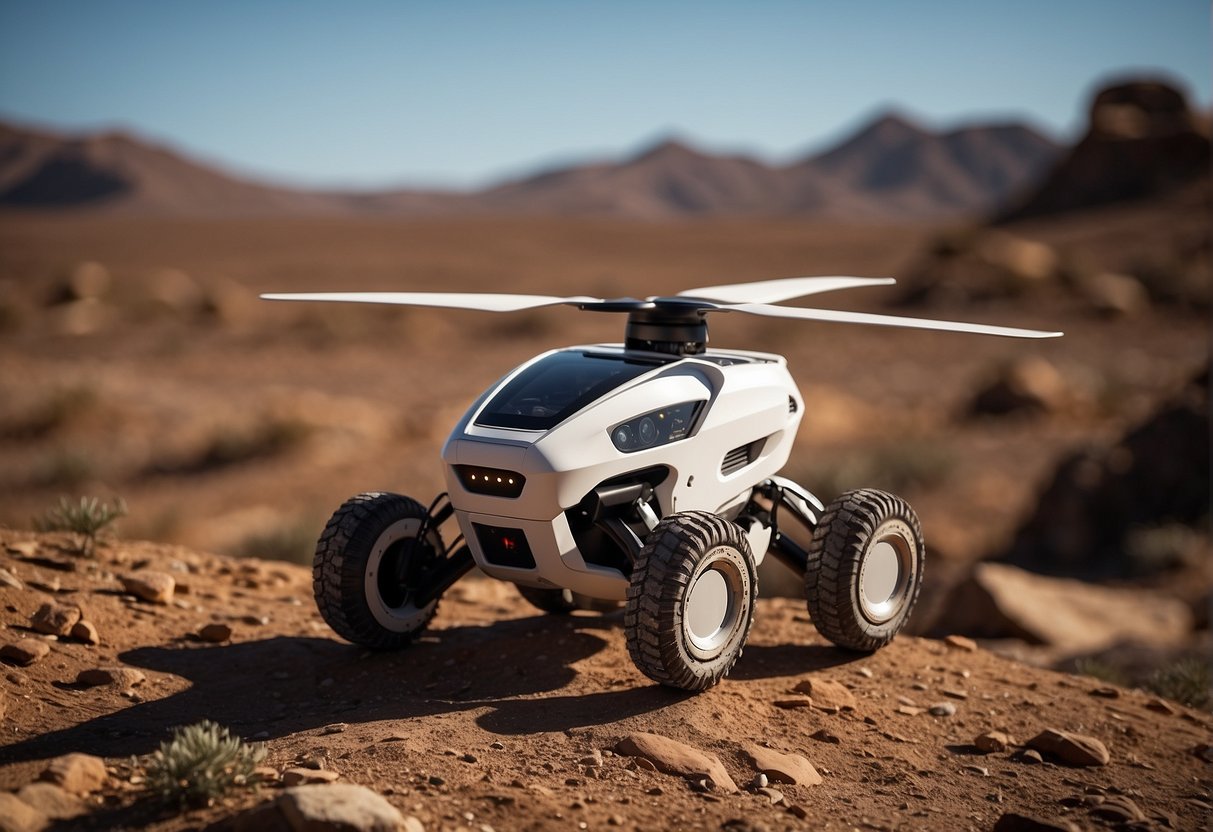 Robotic drones and rovers explore space, collecting data and samples. They navigate rocky terrain and harsh environments, aiding in scientific discovery