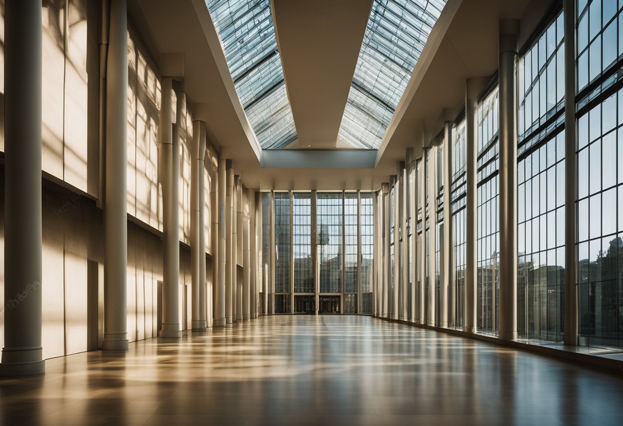 Das Sonnenlicht strömt durch die hohen Fenster und erhellt die großen Säle des Kunstmuseums in Berlin, Deutschland. Unbezahlbare Kunstwerke säumen die Wände und schaffen eine ruhige und ehrfurchtgebietende Atmosphäre