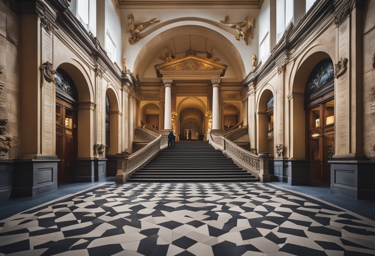 Der große Eingang des Deutschen Historischen Museums in Berlin, das die historischen Grundlagen des Landes mit alten Artefakten und Exponaten zeigt