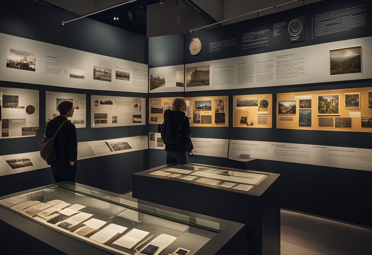 Die Ausstellungsübersicht im Deutschen Historischen Museum in Berlin zeigt eine chronologische Zeitleiste mit bedeutenden Ereignissen und Artefakten der deutschen Geschichte