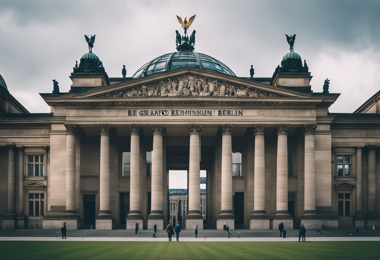 Die großartige Architektur des Kunstmuseums in Berlin, Deutschland, ist hoch und beeindruckend, mit komplizierten Details und schöner Symmetrie. In der Nähe befinden sich wichtige Museen, die eine Mischung aus modernem und historischem Design bieten