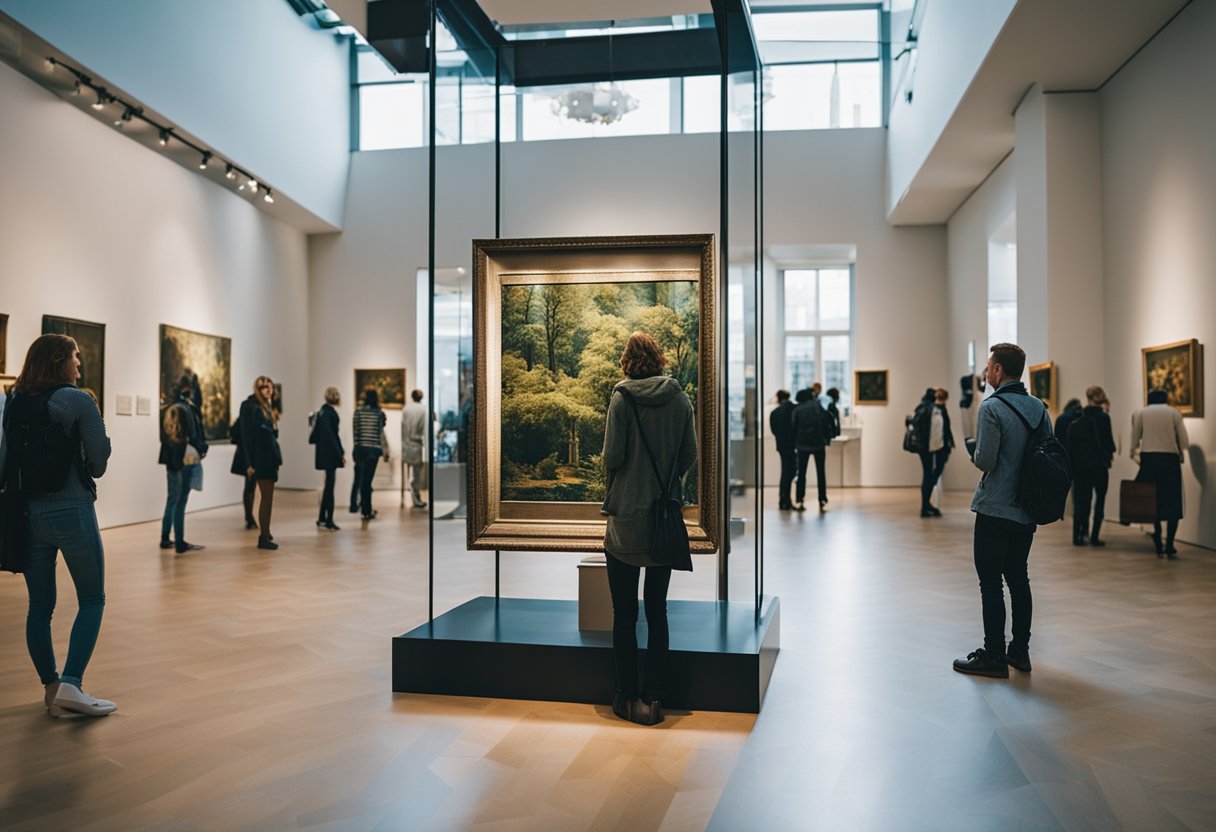 Kunstmuseen und Galerien in Berlin, Deutschland. Ausgestellte Kunstwerke und Skulpturen. Besucher bewundern die Sammlungen