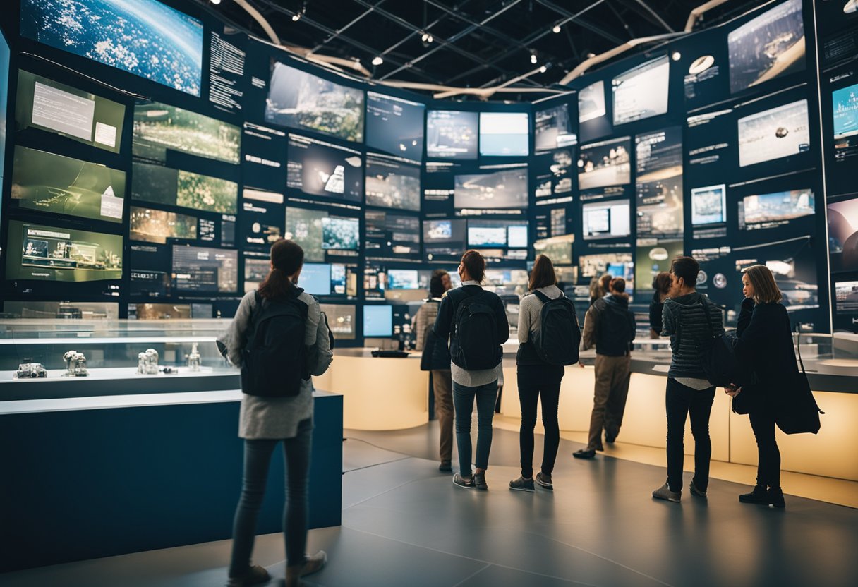 Besucher erkunden interaktive Exponate im Wissenschaftsmuseum Berlin, Deutschland