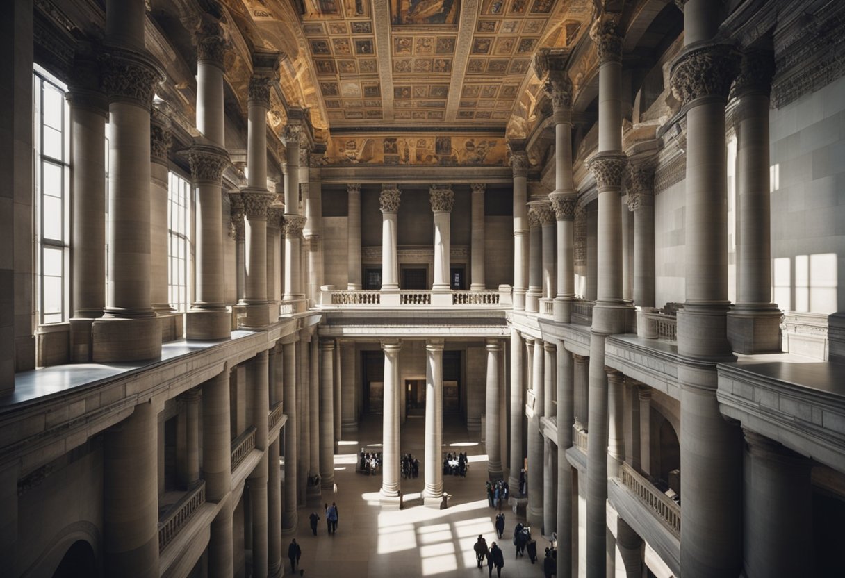 The grandeur of the Pergamon Museum is captured in the towering ancient artifacts and architectural marvels, evoking a sense of awe and wonder