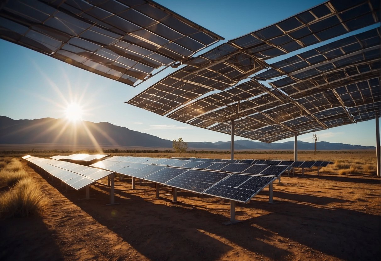 Sunlight beams down onto a vast expanse of terrestrial solar panels, showcasing the transition of technology from space to Earth