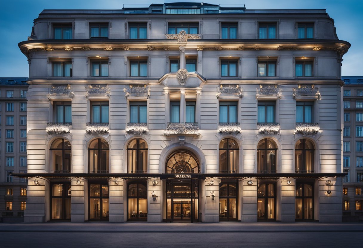 The grand facade of The Westin Grand Berlin, with its ornate architecture and elegant details, stands tall against the Berlin skyline