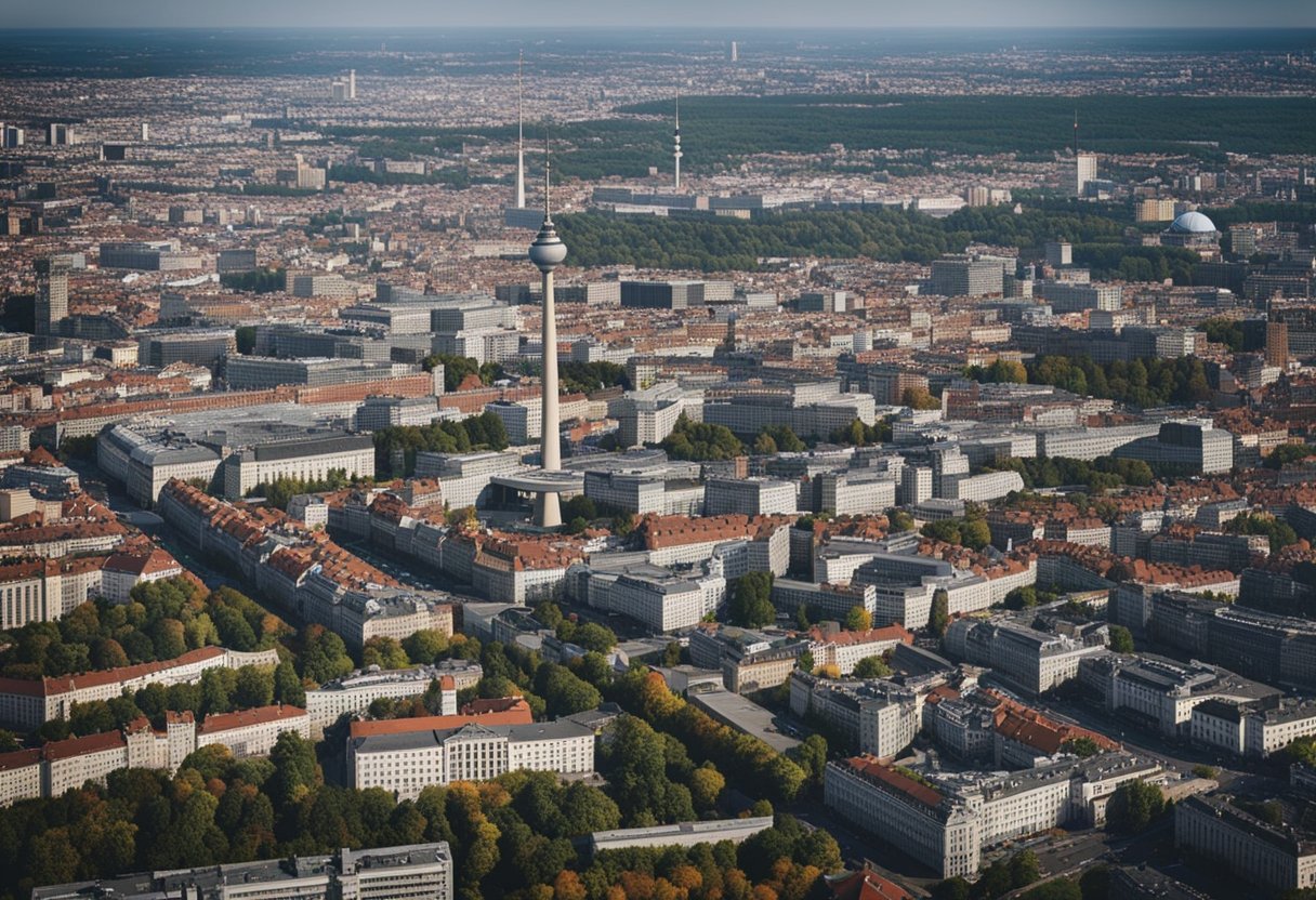 Luftaufnahme von Berlin mit unterschiedlicher Bevölkerungsdichte in den einzelnen Stadtteilen