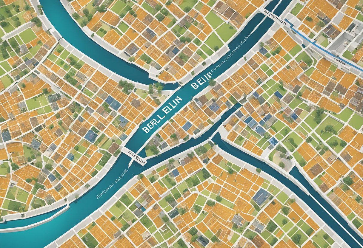 Eine Karte von Berlin mit farblich gekennzeichneten Gebieten, die unterschiedliche Bevölkerungsdichten aufweisen