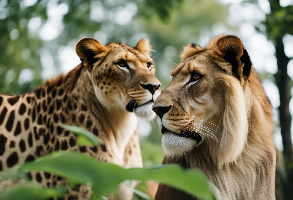Lions roam in spacious enclosures, while giraffes gracefully stretch their necks to reach leaves from tall trees. The sound of monkeys chattering fills the air as visitors marvel at the exotic animals