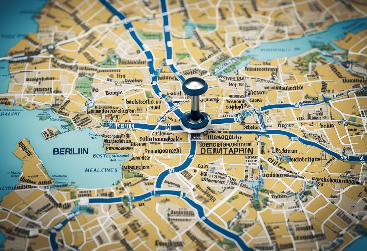A map of Berlin, Germany with labeled statistical regions representing demographics
