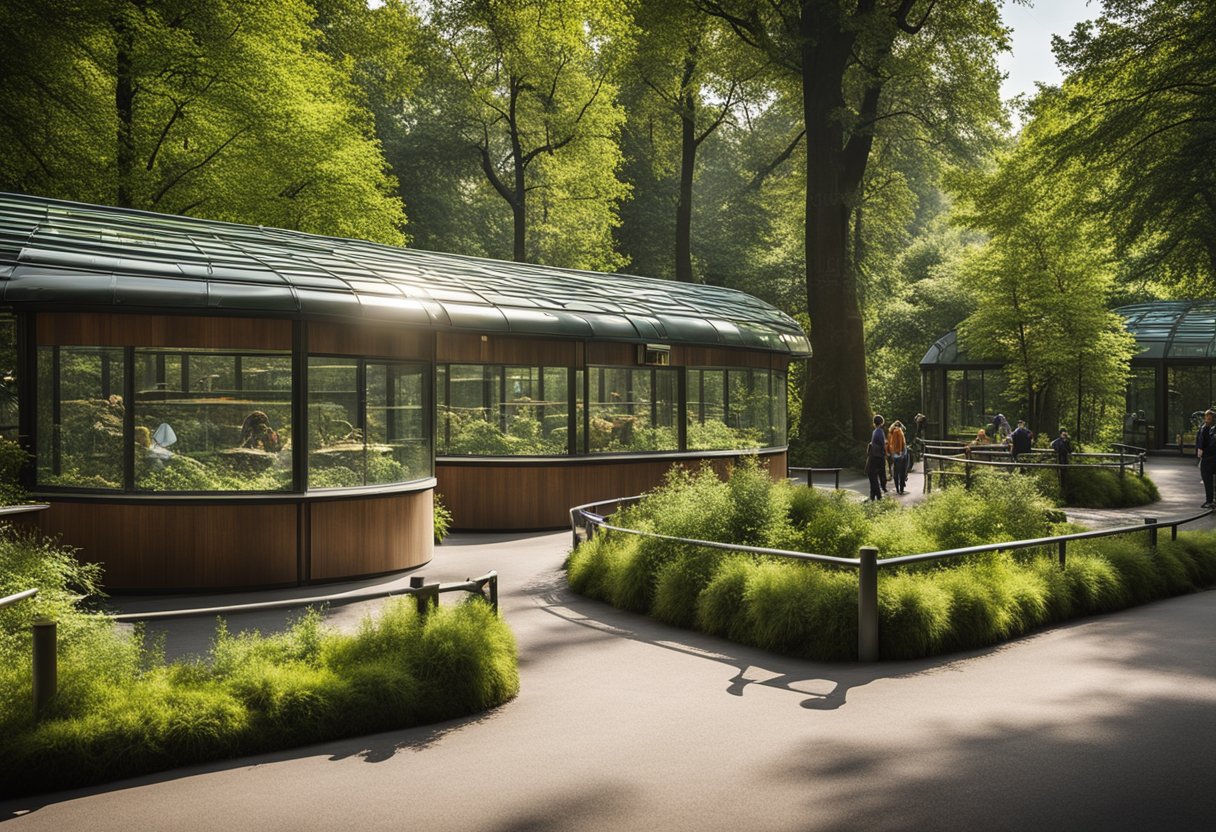 The Berlin zoo features spacious enclosures, lush greenery, and modern amenities for animals, including feeding stations and comfortable resting areas
