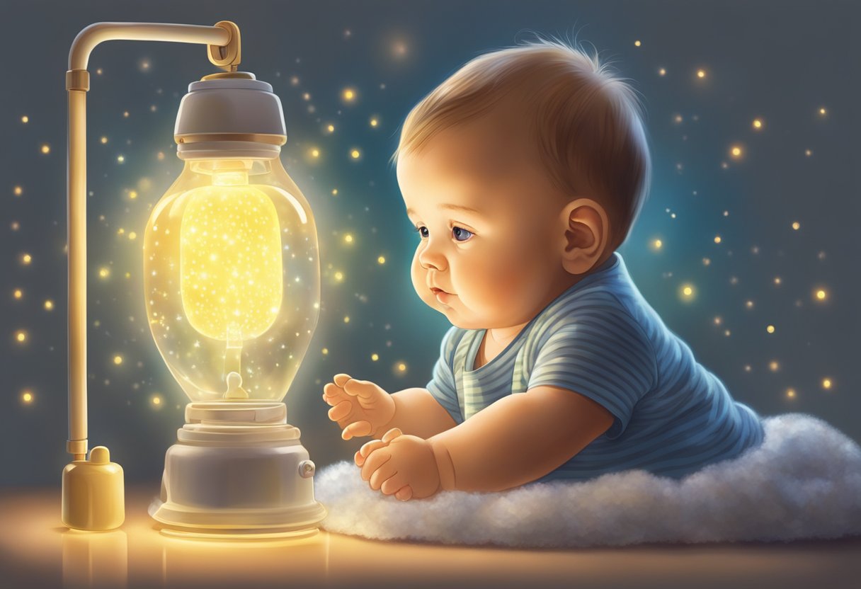 A baby fixates on glowing lights, showing signs of autism