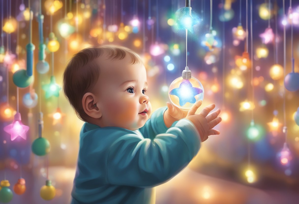 A baby fixates on bright lights, showing signs of autism