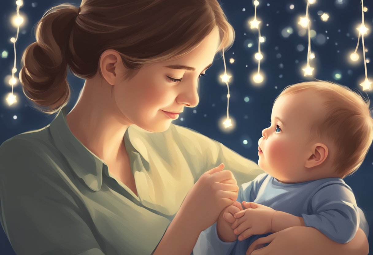 A baby gazes at twinkling lights, as a parent gently guides and supports them, possibly indicating a potential interest in autism