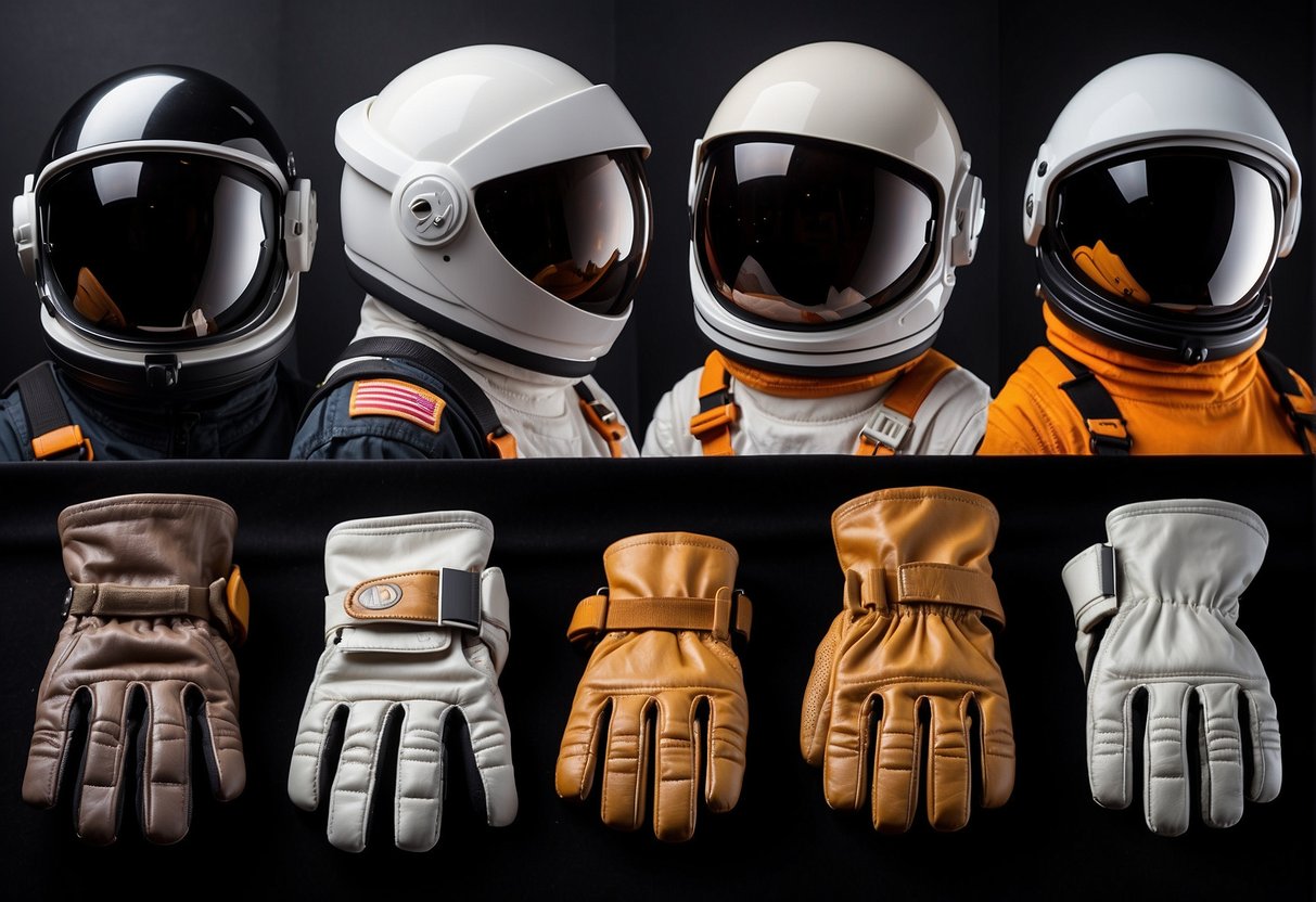 A progression of astronaut gloves, from bulky to sleek, showcasing improved function and dexterity