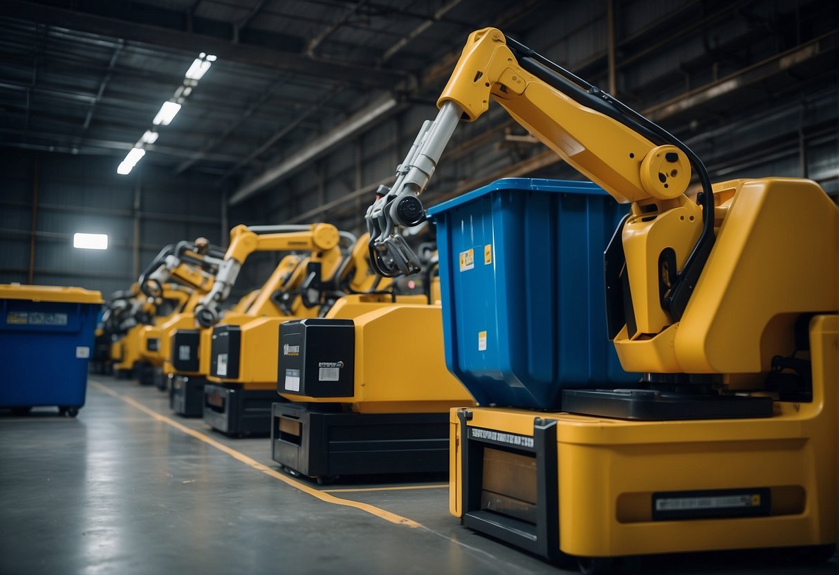 Robotic arms sort and compact waste into designated containers. Advanced recycling machines convert materials into new resources. A zero-waste environment is maintained through innovative technological solutions