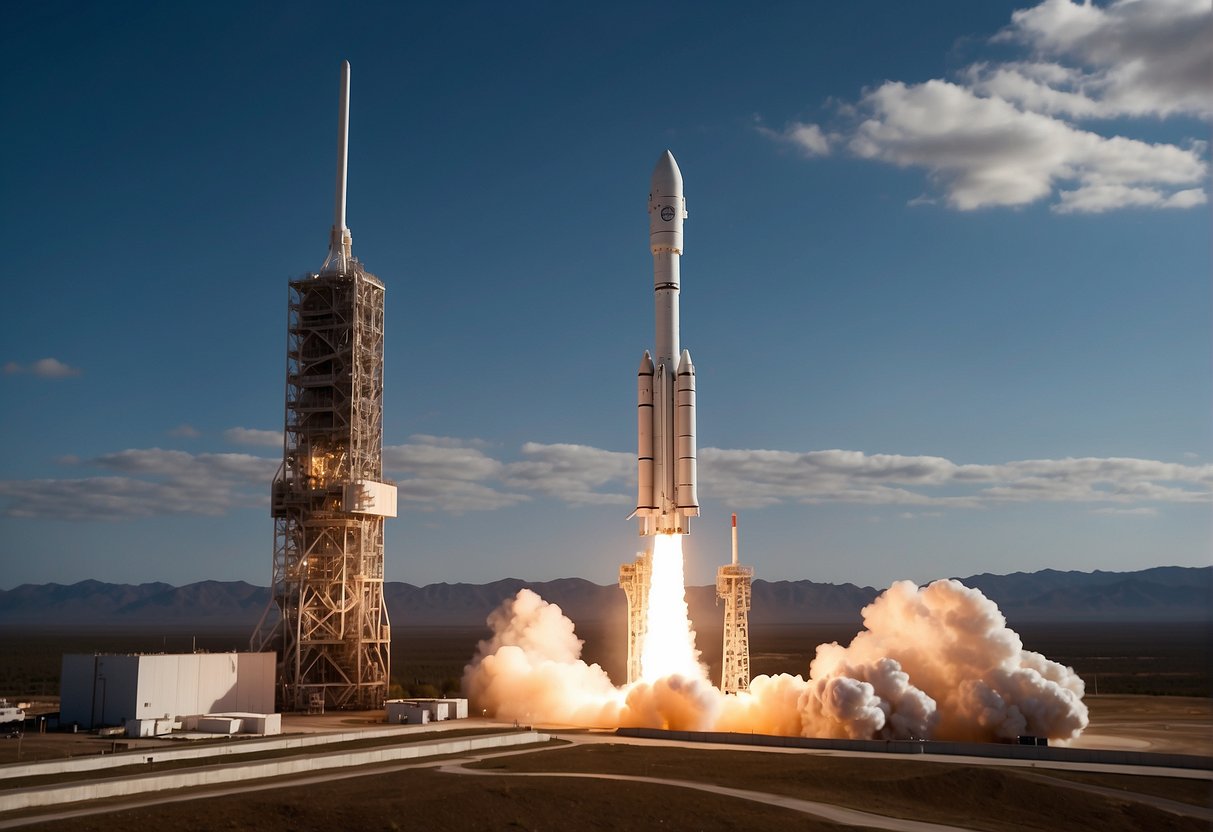 A rocket launches from a spaceport, carrying a satellite deployment system. The Earth is visible in the background, highlighting the challenges and future perspectives of orbit access