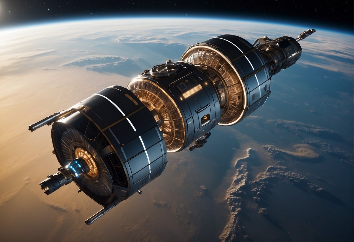 A spacecraft powered by innovative hydrogen and methane propulsion technology soars through the boundless expanse of space, showcasing the future of space travel