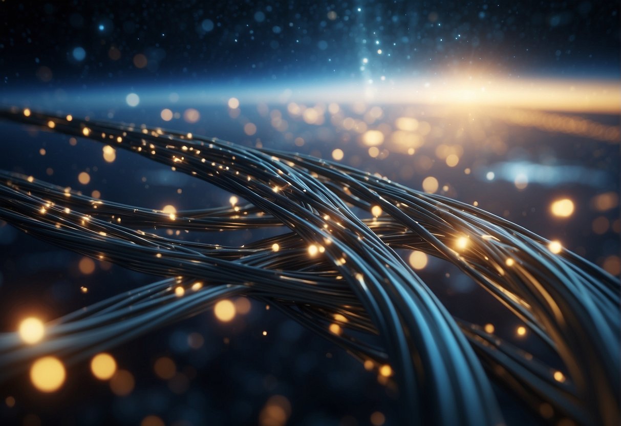 A network of fiber optic cables extends through the vast expanse of space, connecting satellites and ground stations for seamless communication and data transmission