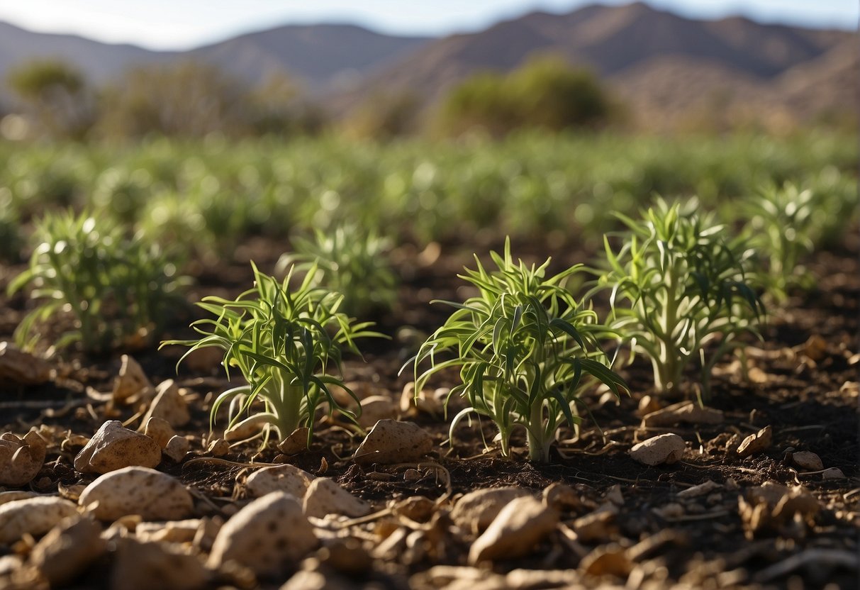 Tomato plants in Yucca Valley, winter: Pruning dead leaves, covering with mulch, and applying organic pest control