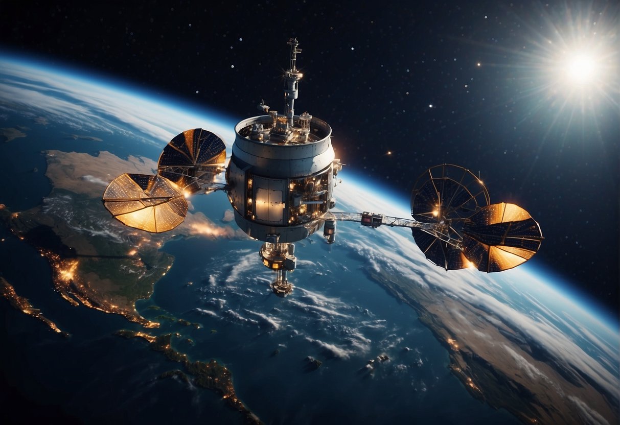 Satellites orbiting Earth, beaming high-speed internet signals to remote locations. Advanced technology overcoming limitations. A network of providers working together to make it possible