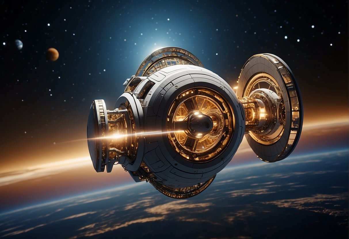 A spinning spacecraft generates artificial gravity, allowing objects to stay grounded and astronauts to move freely in space