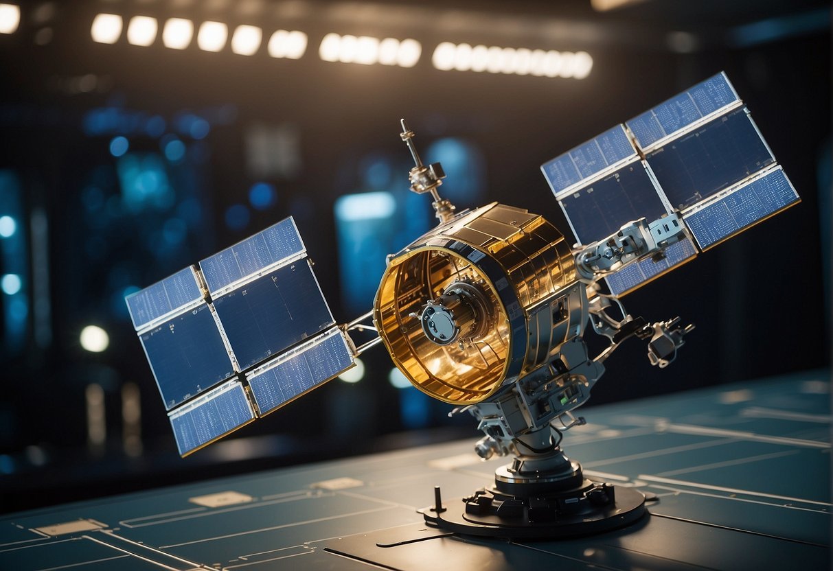 Quantum Communications in Space -Satellite emitting secure quantum signals into space, while receiving station captures and decodes unhackable data
