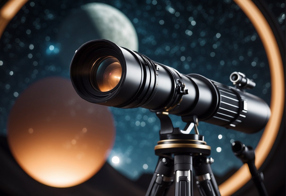 A futuristic telescope with advanced technology and sleek design, set against a backdrop of the cosmos, showcasing its capabilities beyond the James Webb