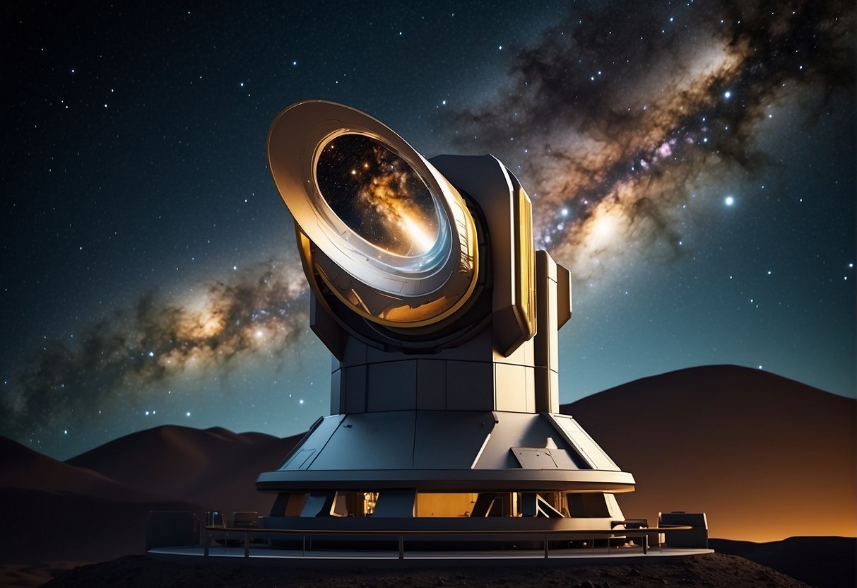 A space telescope scans the cosmos, capturing distant stars and planets. Its advanced technology seeks out exoplanets and potentially habitable worlds beyond the reach of the James Webb Telescope