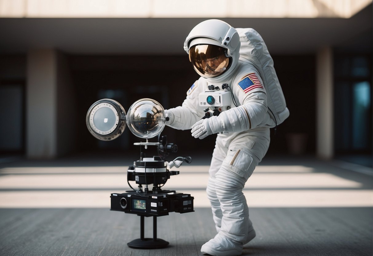 An astronaut interacts with AR holograms to train for space missions