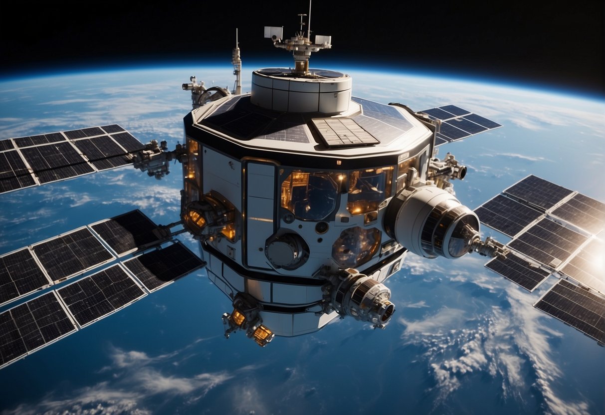 Next-Generation Space Stations - A sleek, modular space station orbits Earth, featuring solar panels, docking ports, and advanced life support systems