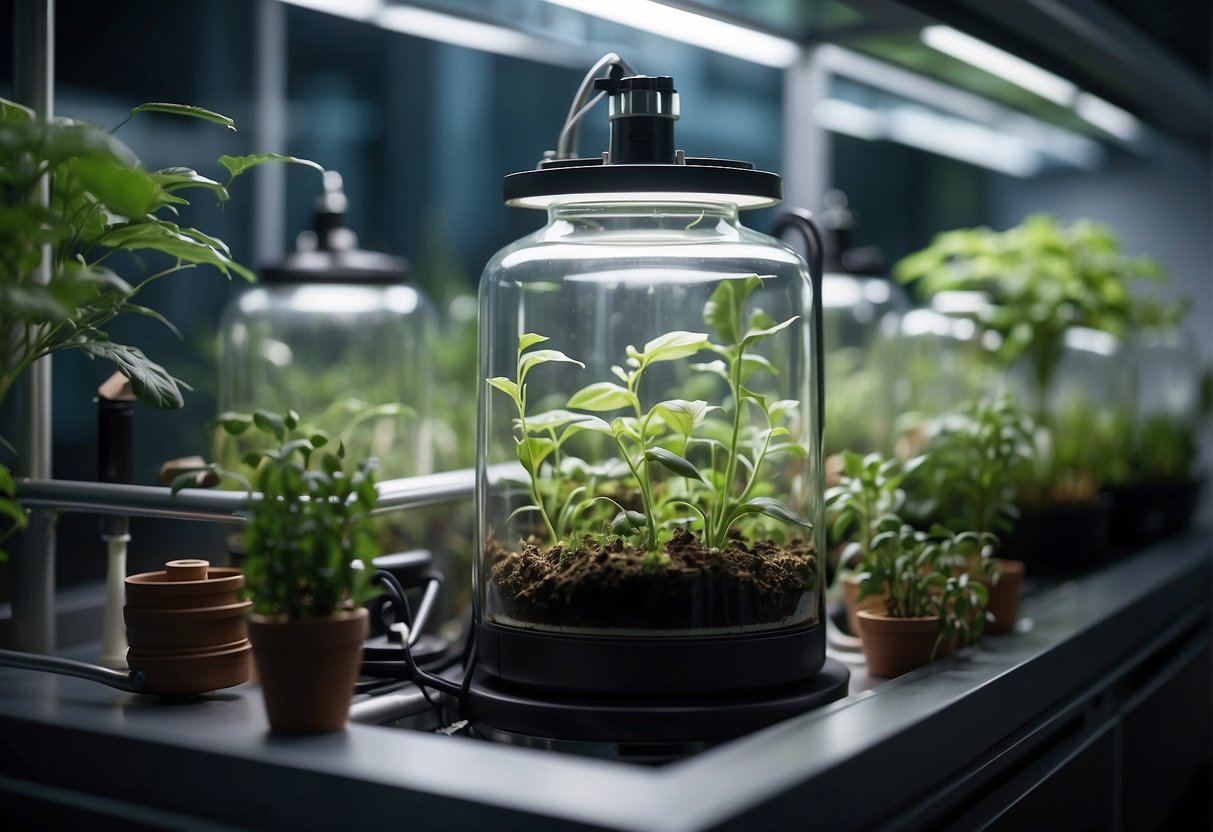 A bio-regenerative life support system hums with activity, as plants and microorganisms work together to purify water and produce oxygen for long-term space missions