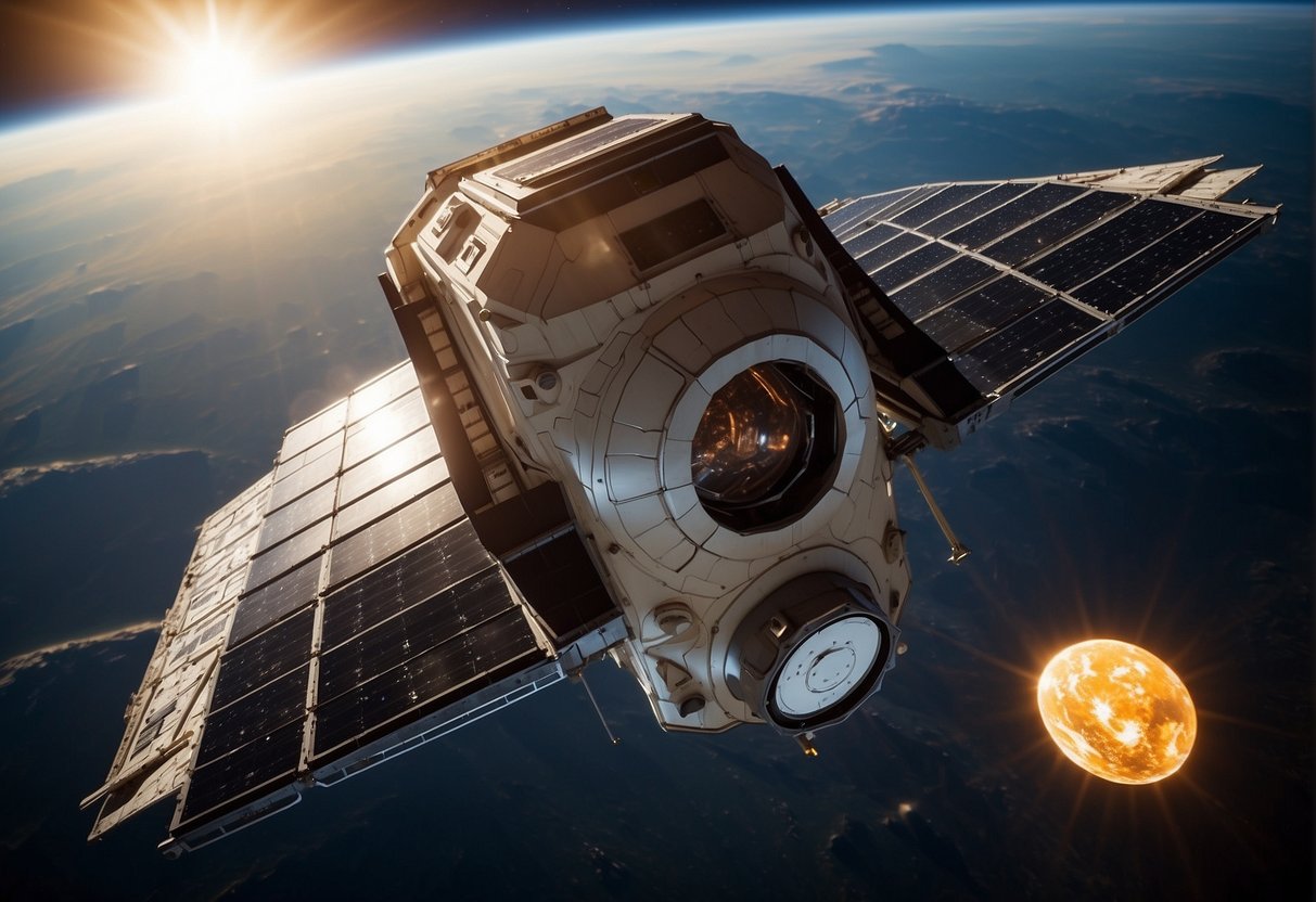 A spacecraft floats in the vastness of space, its solar panels gleaming as they harness the sun's energy. Advanced power systems hum with activity, ensuring reliability as the craft ventures far from the sun