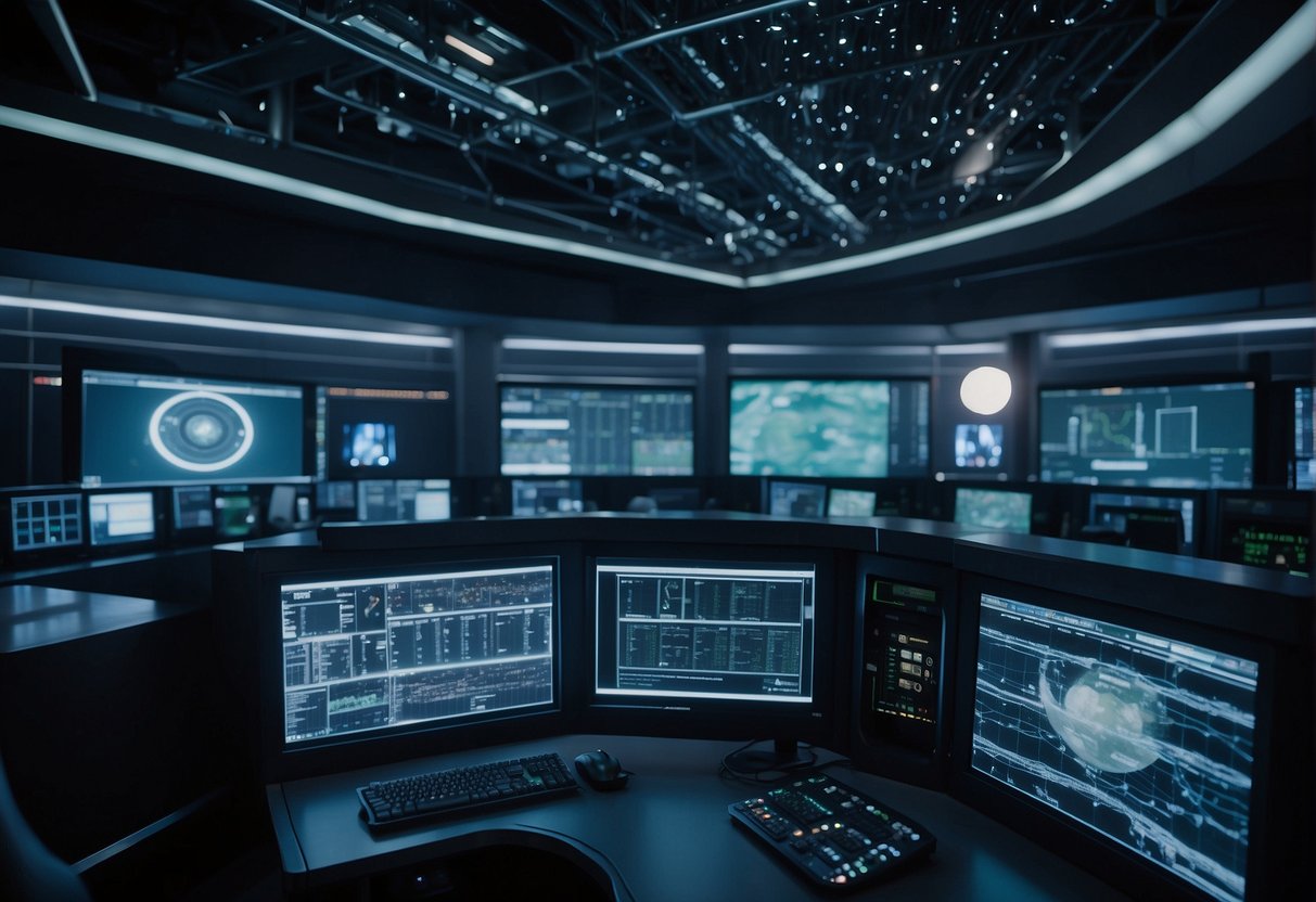 A network of interconnected nodes and communication devices is being fortified with advanced security measures to ensure resilience in lunar base operations