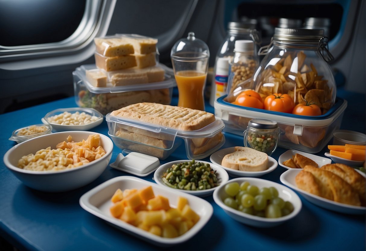 Astronauts' meals float in zero gravity, surrounded by specialized packaging and equipment. The food appears colorful and varied, showcasing the impact of spaceflight on taste and nutrition