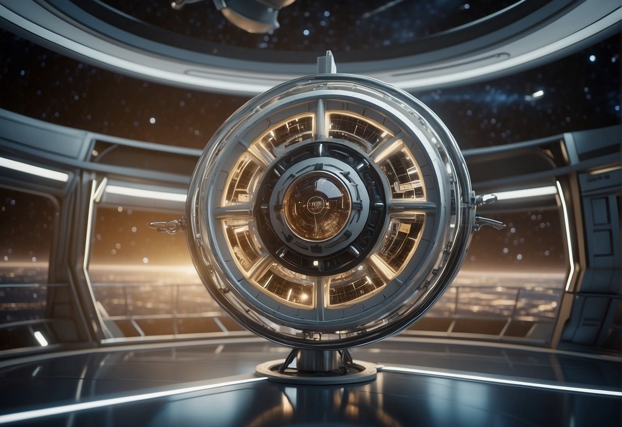 A spinning space station creates artificial gravity, with curved floors and rotating modules to simulate Earth's pull