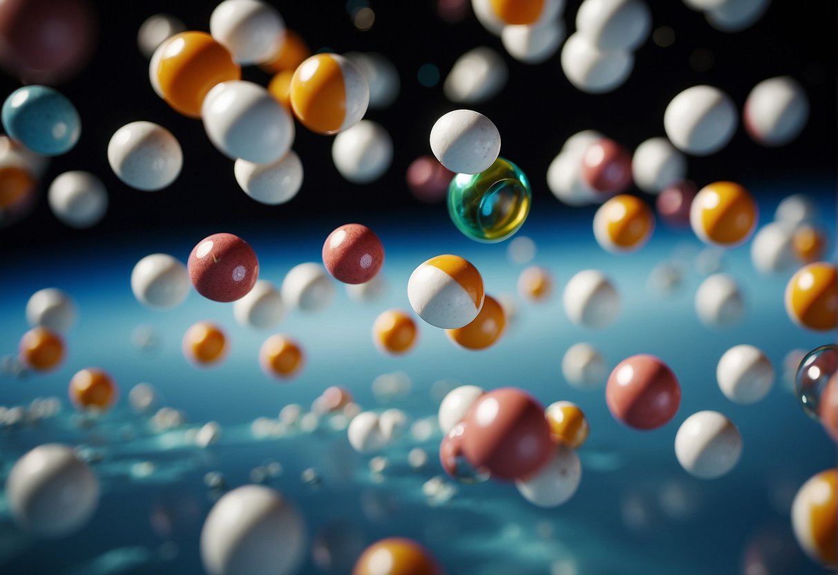 Medications floating in zero gravity, interacting unpredictably