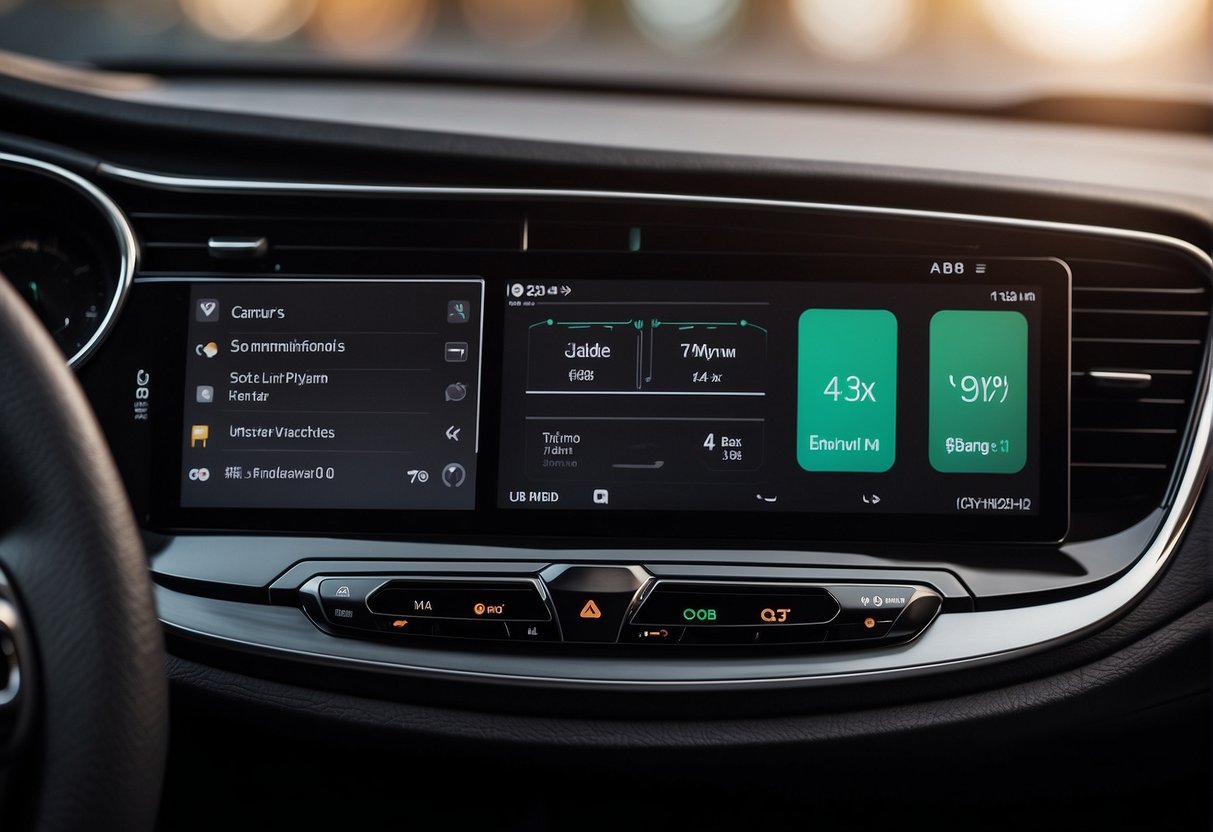 A car dashboard with both CarPlay and Android Auto interfaces side by side, each displaying their unique features and functionalities