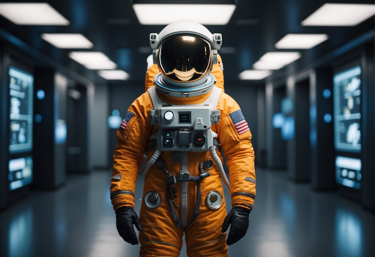 Space Wearables - Astronaut's suit with integrated sensors displays vital signs on a digital screen